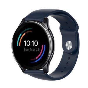 Silicone Sport Strap, dark blue, on a watch, 3/4 front view