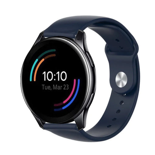 Silicone Sport Strap, dark blue, on a watch, 3/4 front view