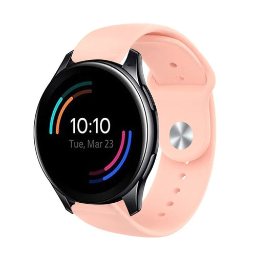Silicone Sport Strap, pink, on a watch, 3/4 front view