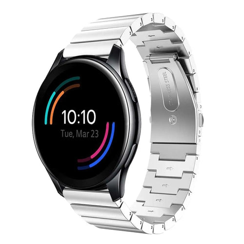 Premium Metal Strap, silver, on a watch, 3/4 front view