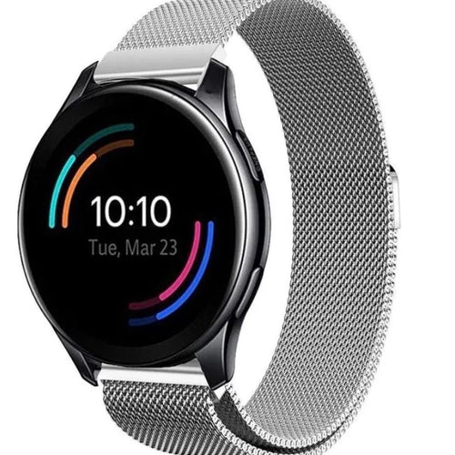 Milanese Strap, silver, on a watch, 3/4 front view