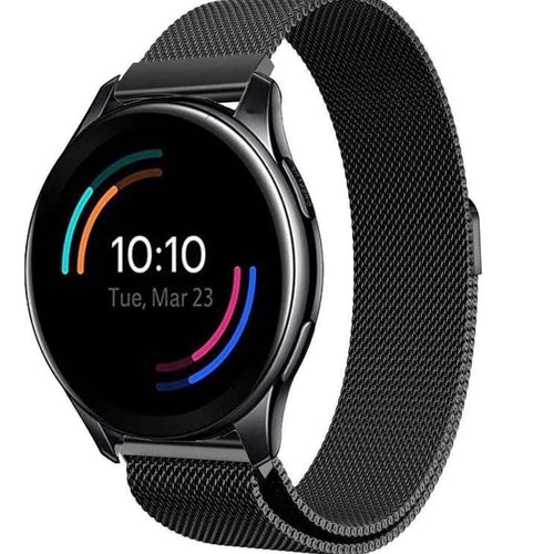Milanese Strap, black, on a watch, 3/4 front view