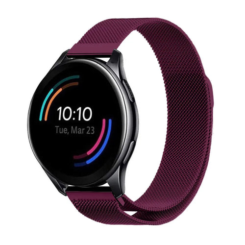 Milanese Strap, purple, on a watch, 3/4 front view