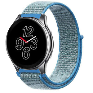 Nylon Strap, blue, on a watch, 3/4 front view