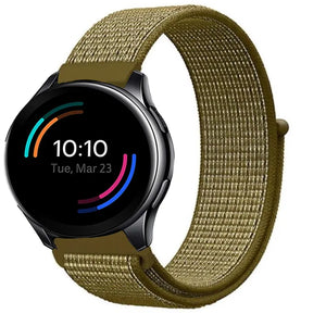 Nylon Strap, olive, on a watch, 3/4 front view