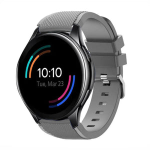 Twill Silicone Strap, grey, on a watch, 3/4 front view