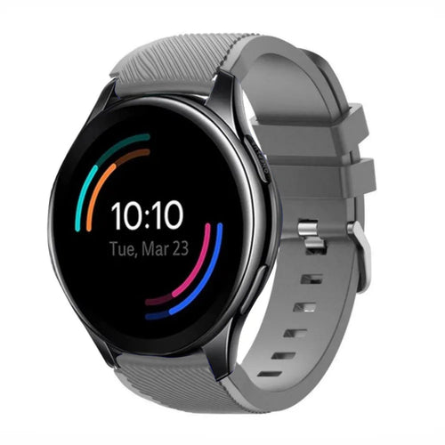 Twill Silicone Strap, grey, on a watch, 3/4 front view