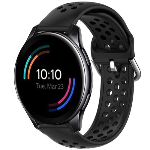 Breathable Silicone Strap, black, on a watch, 3/4 front view