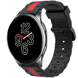 Silicone Special Edition Strap, black/red, on a watch, 3/4 front view