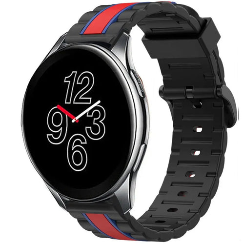 Silicone Special Edition Strap, black/red, on a watch, 3/4 front view
