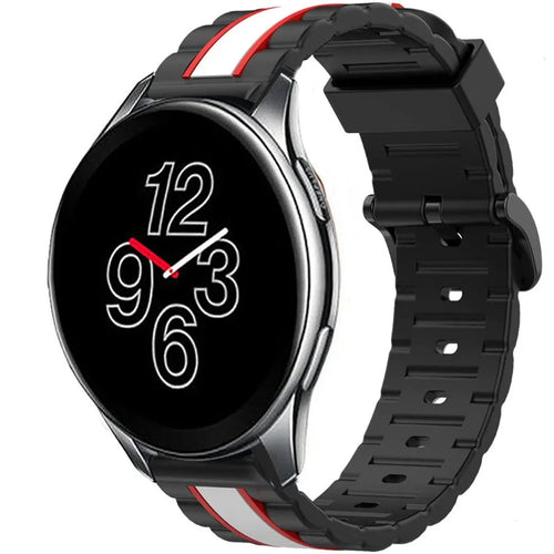 Silicone Special Edition Strap, black/white, on a watch, 3/4 front view
