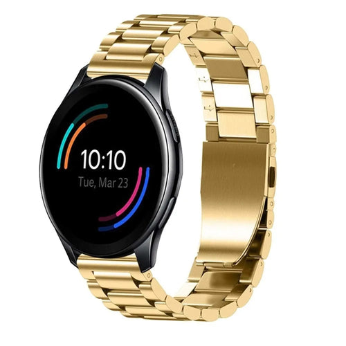 Steel Strap, gold, on a watch, 3/4 front view