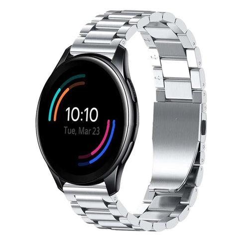 Steel Strap, silver, on a watch, 3/4 front view