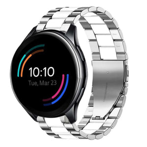 Steel Strap, silver/white, on a watch, 3/4 front view