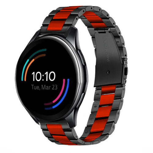 Steel Strap, black/red, on a watch, 3/4 front view