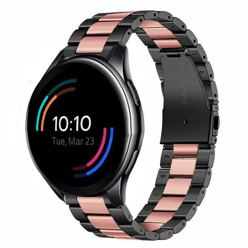Steel Strap, black/pink, on a watch, 3/4 front view