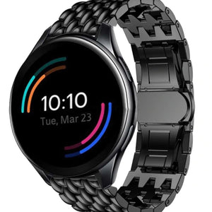 Steel Dragon Strap, black, on a watch, 3/4 front view