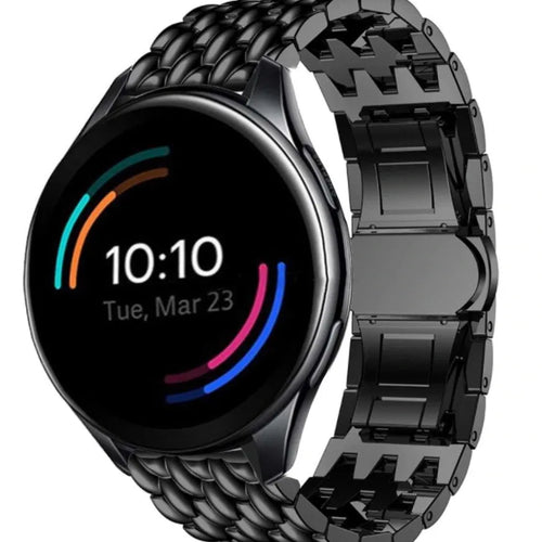 Steel Dragon Strap, black, on a watch, 3/4 front view