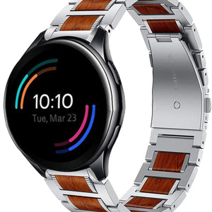 Wood Steel Strap, silver, on a watch, 3/4 front view