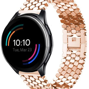 Steel Strap Hexagons, rose gold, on a watch, 3/4 front view