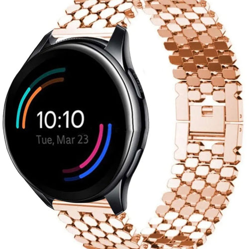 Steel Strap Hexagons, rose gold, on a watch, 3/4 front view