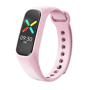 Silicone Strap, pink, on a watch, 3/4 front view