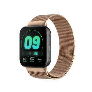 Milanese Strap, rose gold, on a watch, 3/4 front view