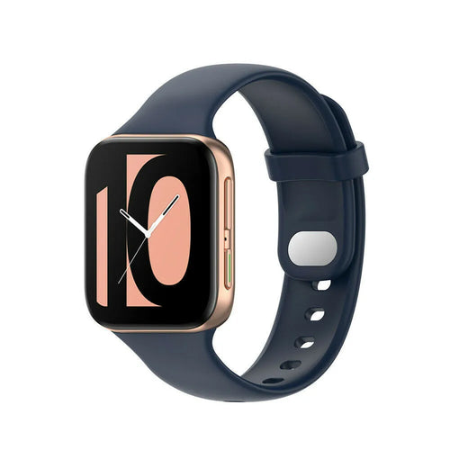 Silicone Strap, dark blue, on a watch, 3/4 front view