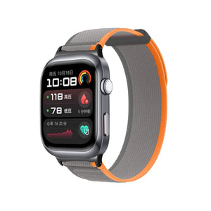 Nylon Strap, grey/orange, on a watch, 3/4 front view