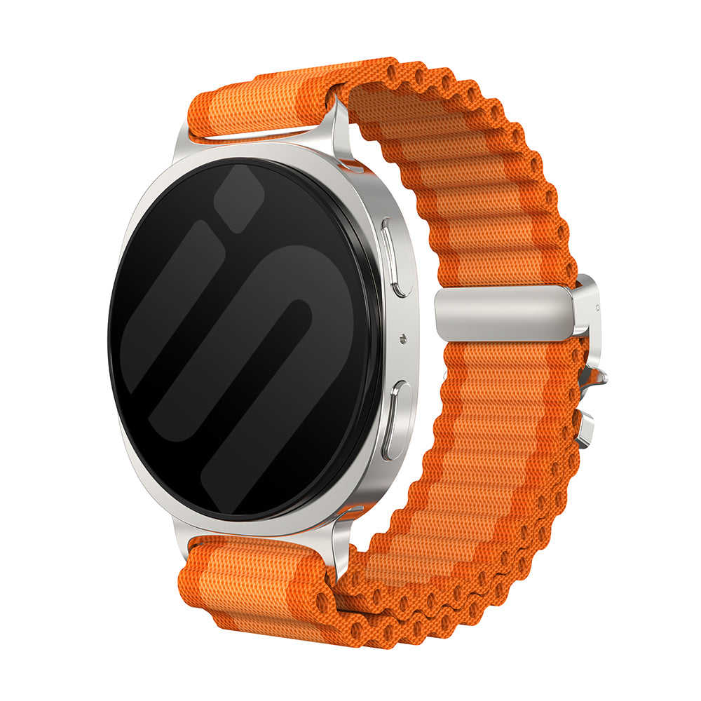 Bracelet nylon Outdoor avec boucle en P Samsung Galaxy Watch 9 - 44mm (orange avec argent)