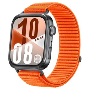 Wave Nylon Strap, orange, on a watch, 3/4 front view