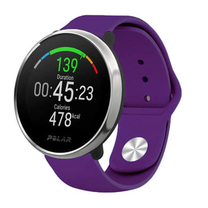 Silicone Sport Strap, purple, on a watch, 3/4 front view