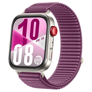 Wave Nylon Strap, purple, on a watch, 3/4 front view