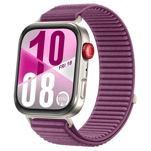 Wave Nylon Strap, purple, on a watch, 3/4 front view