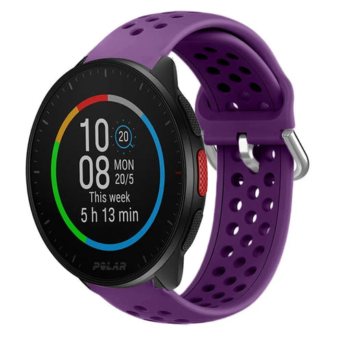 Breathable Silicone Strap, purple, on a watch, 3/4 front view