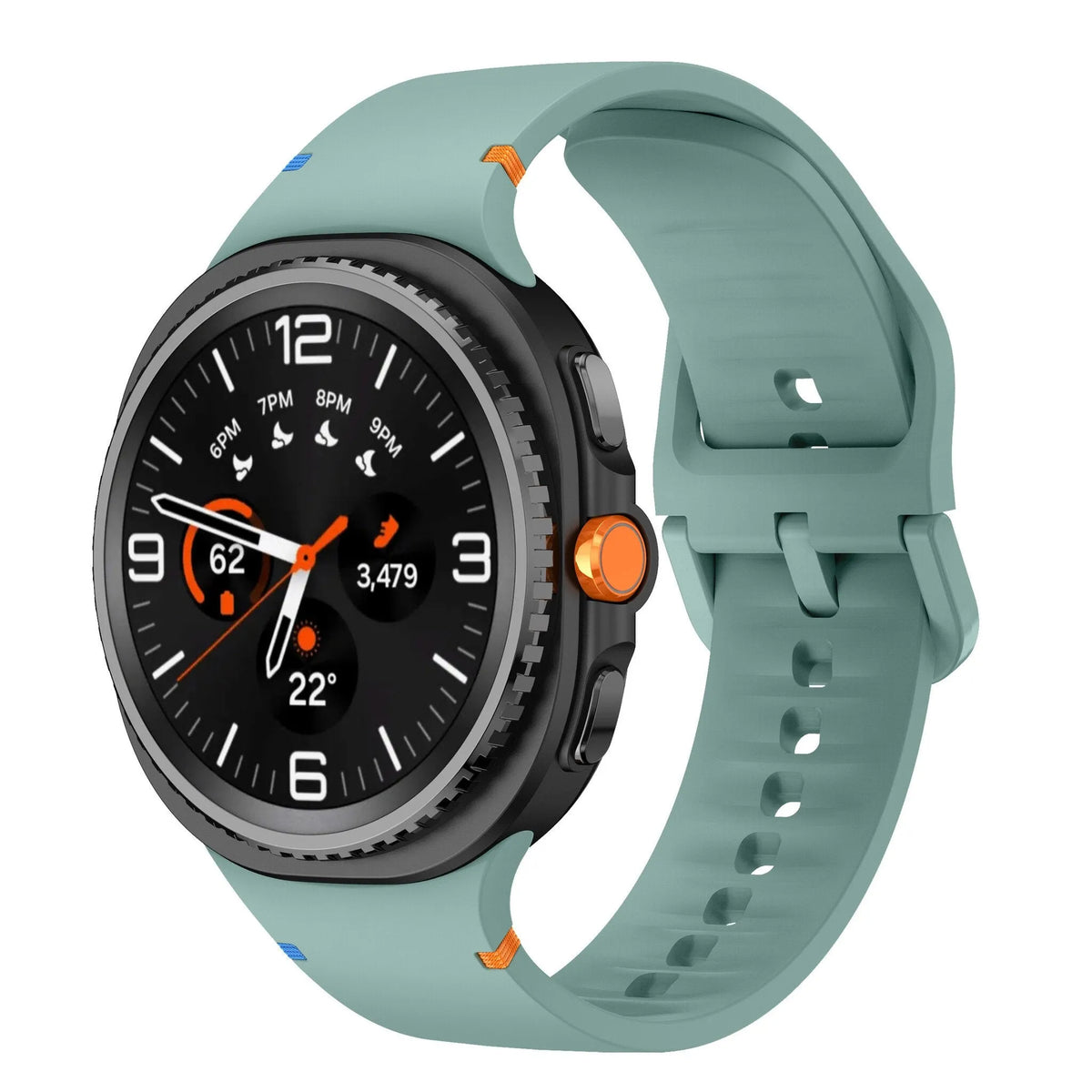 Silicone Strap, on a watch, 3/4 front view