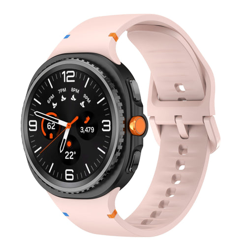 Silicone Strap, pink, on a watch, 3/4 front view
