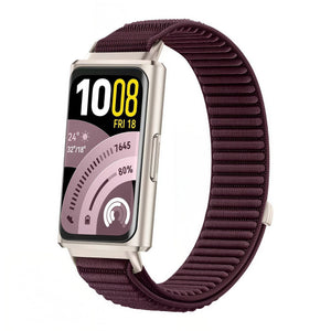Wave Nylon Strap, plum, on a watch, 3/4 front view