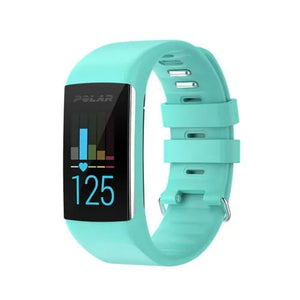 Silicone Strap, aqua, on a watch, 3/4 front view