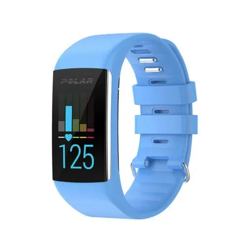 Silicone Strap, light blue, on a watch, 3/4 front view