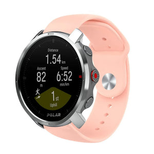 Silicone Sport Strap, pink, on a watch, 3/4 front view