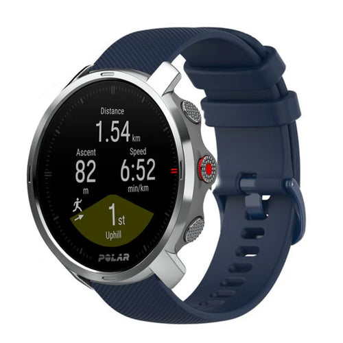 Premium Silicone Strap, dark blue, on a watch, 3/4 front view