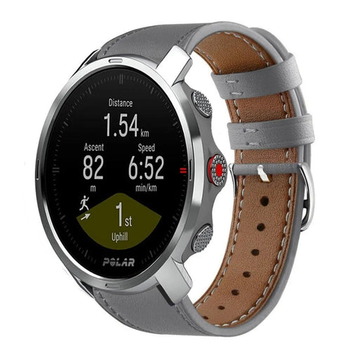 Modern Leather Strap, grey, on a watch, 3/4 front view