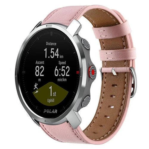 Modern Leather Strap, pink, on a watch, 3/4 front view