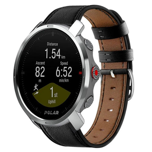 Modern Leather Strap, black, on a watch, 3/4 front view