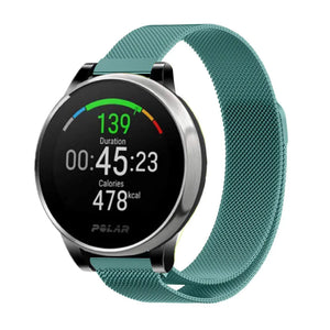 Milanese Strap, green, on a watch, 3/4 front view