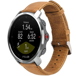 Leather Strap, brown, on a watch, 3/4 front view
