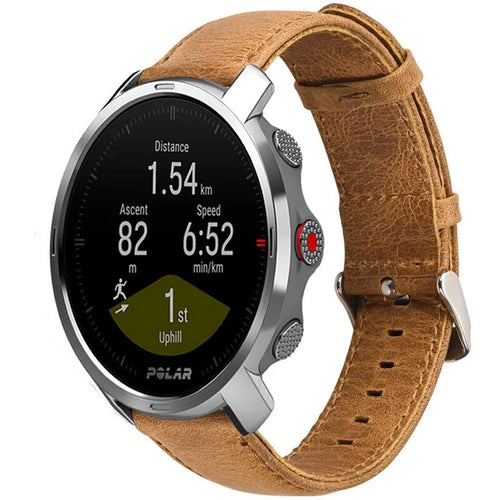 Leather Strap, brown, on a watch, 3/4 front view
