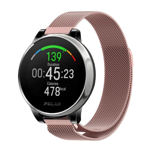 Milanese Strap, pink, on a watch, 3/4 front view