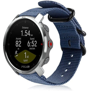 Nylon Buckle Strap, blue, on a watch, 3/4 front view